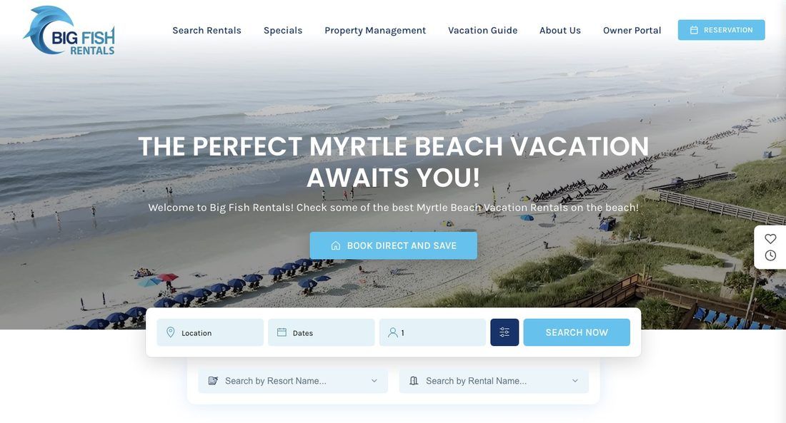 Big Fish Rentals homepage