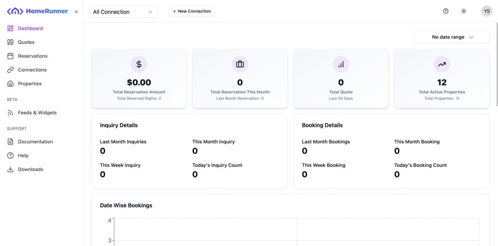 homerunner customer dashboard in empty state