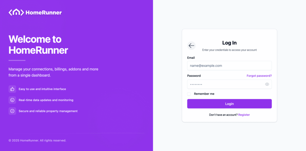 homerunner dashboard login with email