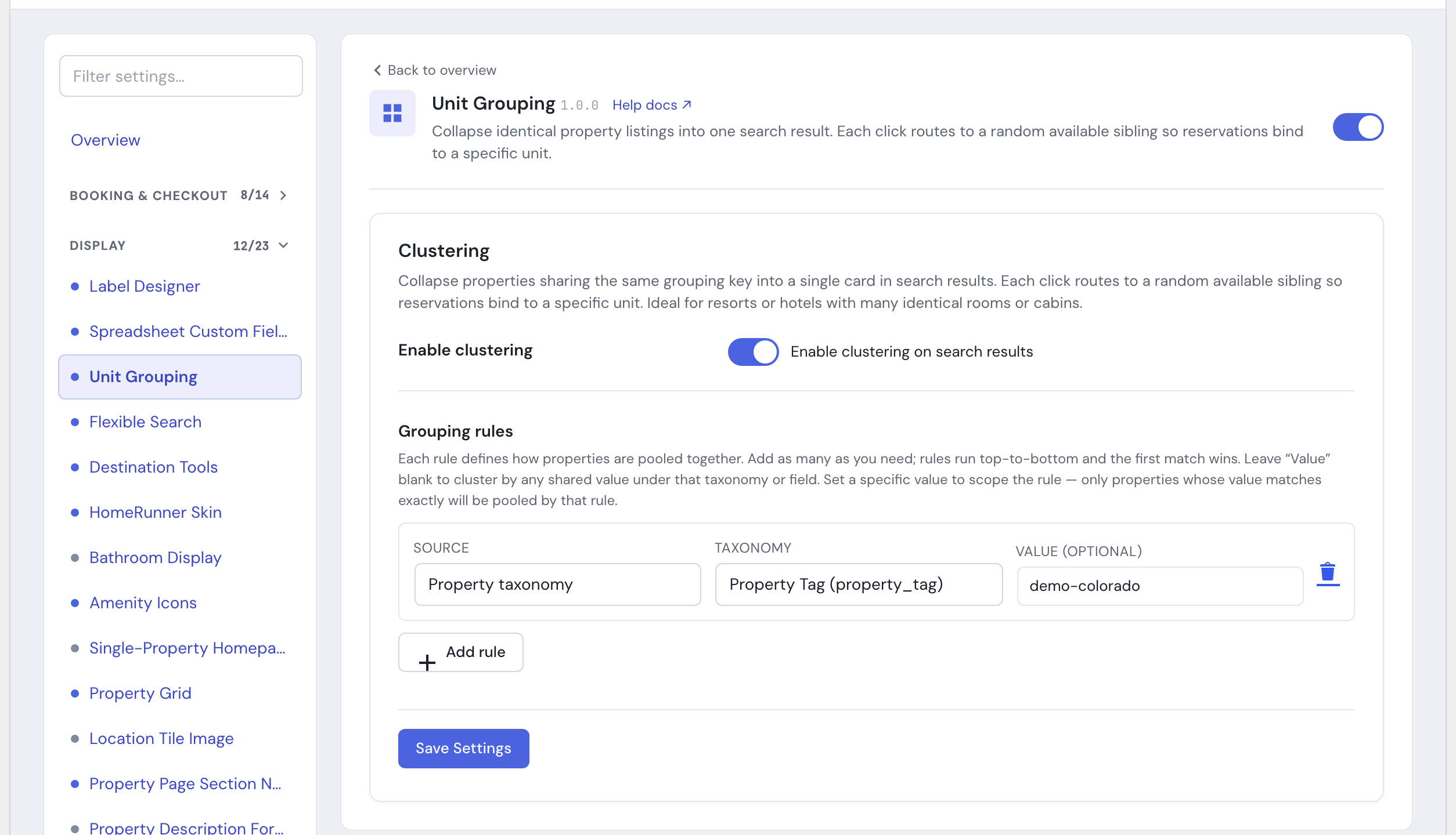 The module's settings in the HomeRunner Toolkit Hub