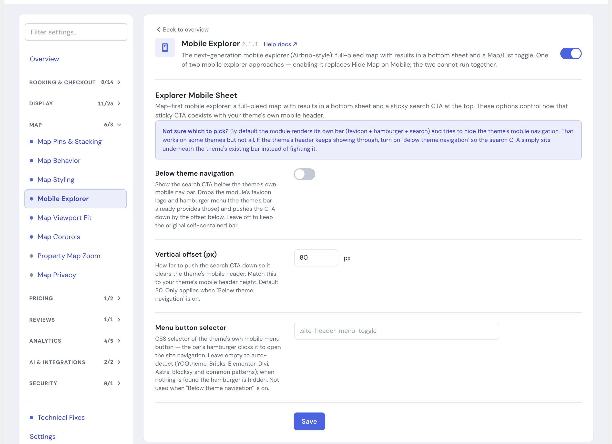 The module in the HomeRunner Toolkit Hub, with its switch and settings